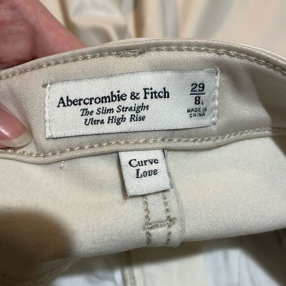 Abercrombie & Fitch LONG Curve Love Slim Straight Faux Leather Denim Jeans 29/8L - Picture 3 of 13